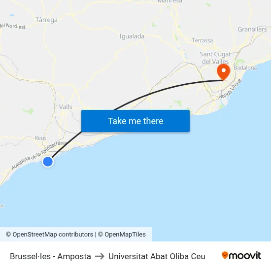 Brussel·Ies - Amposta to Universitat Abat Oliba Ceu map