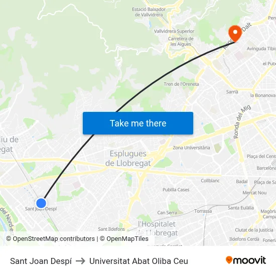 Sant Joan Despí to Universitat Abat Oliba Ceu map