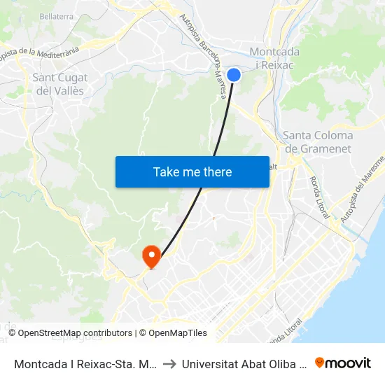 Montcada I Reixac-Sta. Maria to Universitat Abat Oliba Ceu map