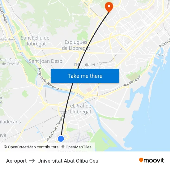 Aeroport to Universitat Abat Oliba Ceu map