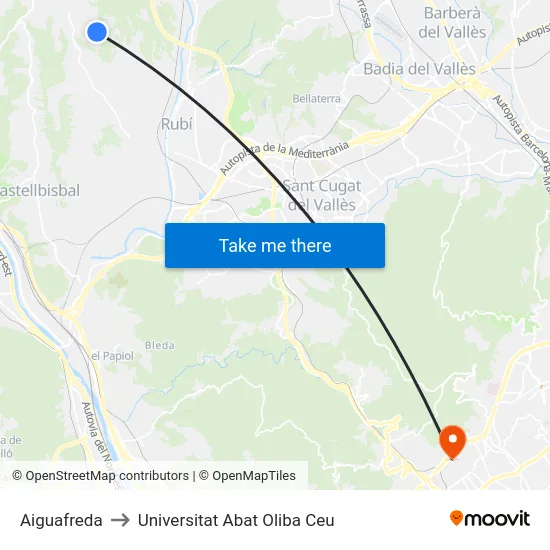 Aiguafreda to Universitat Abat Oliba Ceu map