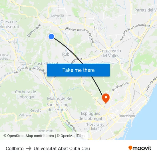 Collbató to Universitat Abat Oliba Ceu map