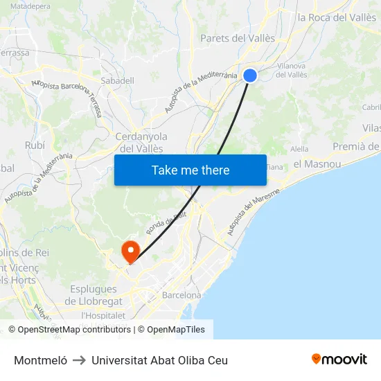 Montmeló to Universitat Abat Oliba Ceu map