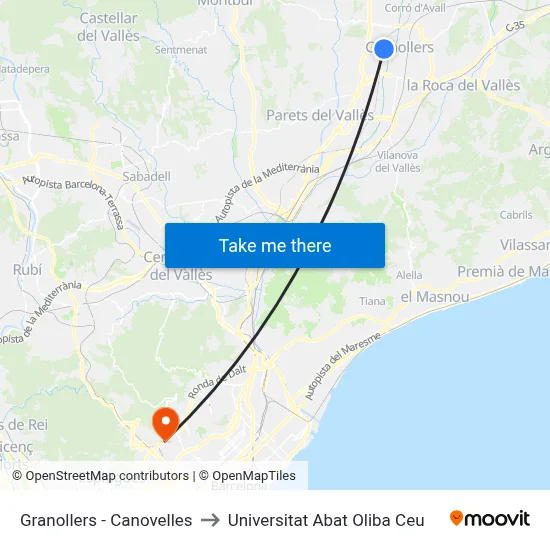 Granollers - Canovelles to Universitat Abat Oliba Ceu map