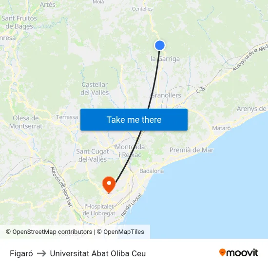 Figaró to Universitat Abat Oliba Ceu map