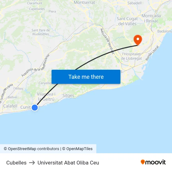 Cubelles to Universitat Abat Oliba Ceu map