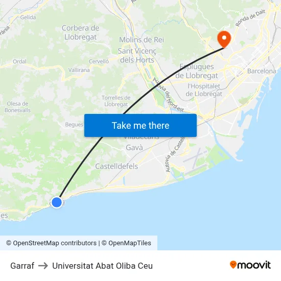 Garraf to Universitat Abat Oliba Ceu map