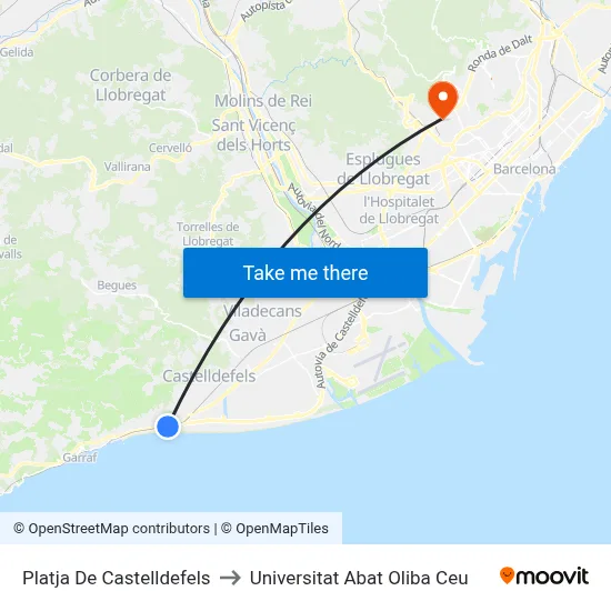 Platja De Castelldefels to Universitat Abat Oliba Ceu map