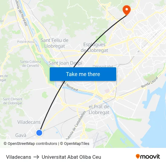 Viladecans to Universitat Abat Oliba Ceu map