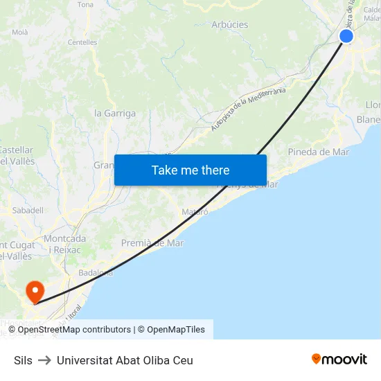 Sils to Universitat Abat Oliba Ceu map