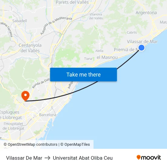 Vilassar De Mar to Universitat Abat Oliba Ceu map