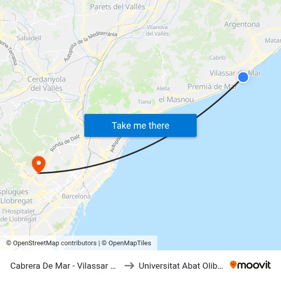Cabrera De Mar - Vilassar De Mar to Universitat Abat Oliba Ceu map