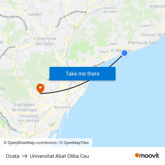 Ocata to Universitat Abat Oliba Ceu map