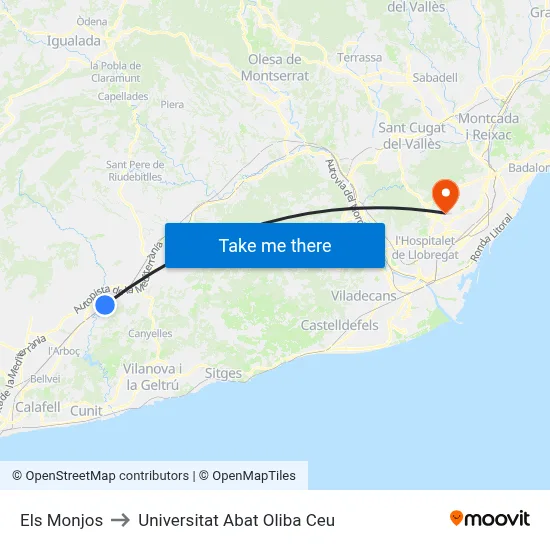 Els Monjos to Universitat Abat Oliba Ceu map