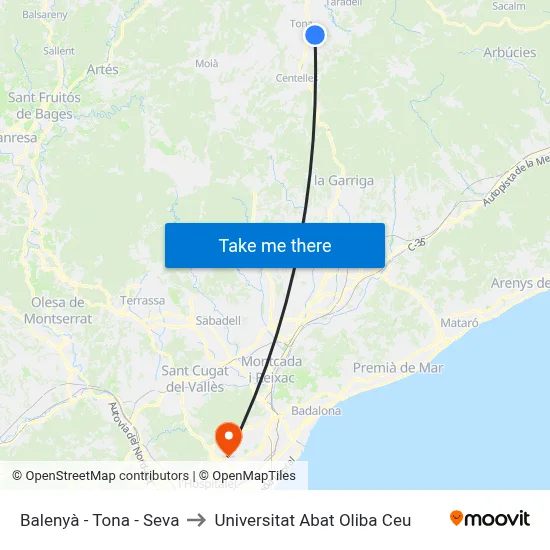 Balenyà - Tona - Seva to Universitat Abat Oliba Ceu map