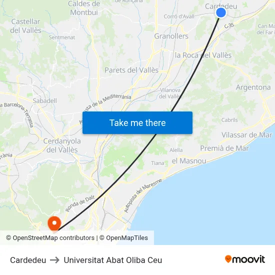 Cardedeu to Universitat Abat Oliba Ceu map