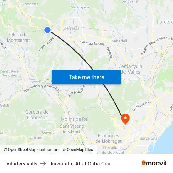 Viladecavalls to Universitat Abat Oliba Ceu map