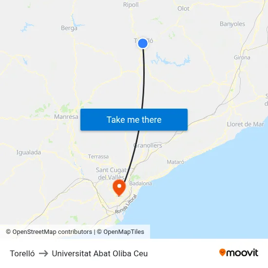 Torelló to Universitat Abat Oliba Ceu map