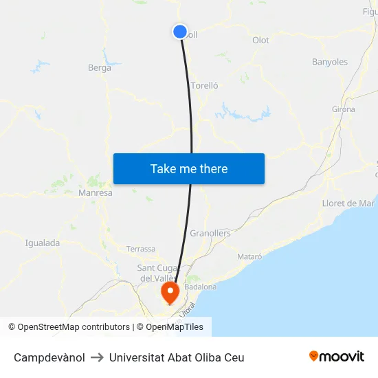 Campdevànol to Universitat Abat Oliba Ceu map