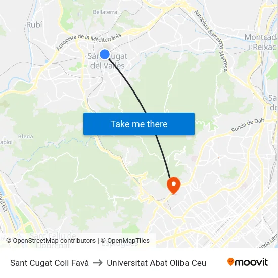 Sant Cugat Coll Favà to Universitat Abat Oliba Ceu map