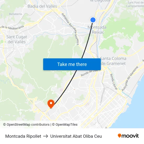 Montcada Ripollet to Universitat Abat Oliba Ceu map