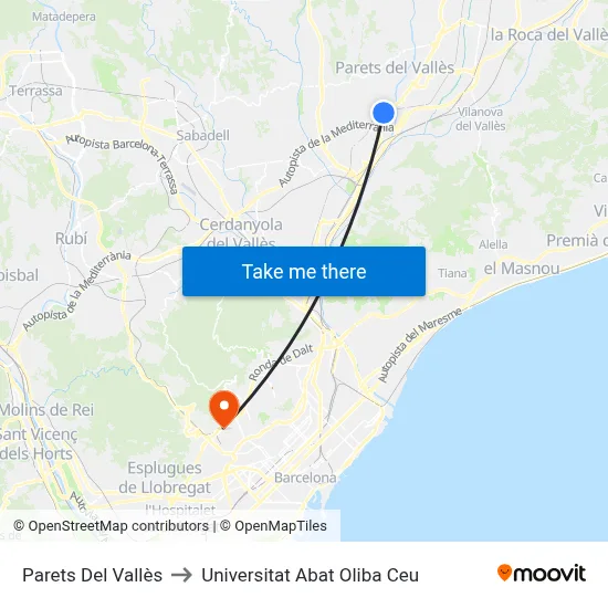 Parets Del Vallès to Universitat Abat Oliba Ceu map