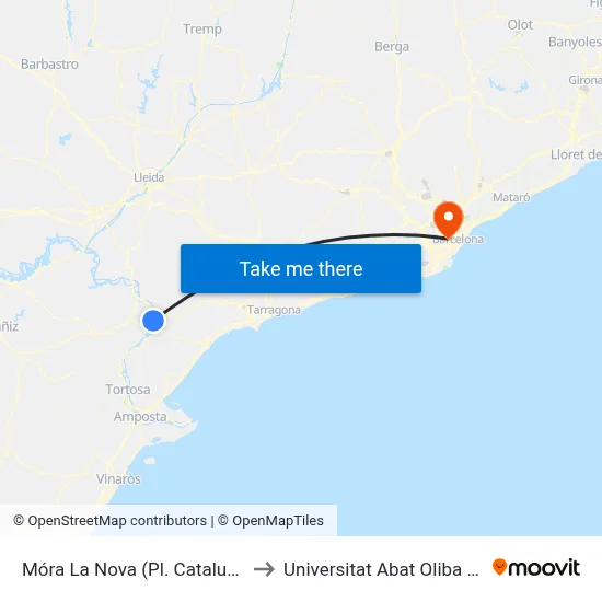 Móra La Nova (Pl. Catalunya) to Universitat Abat Oliba Ceu map