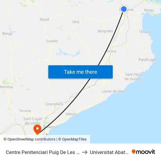 Centre Penitenciari Puig De Les Basses, Figueres to Universitat Abat Oliba Ceu map