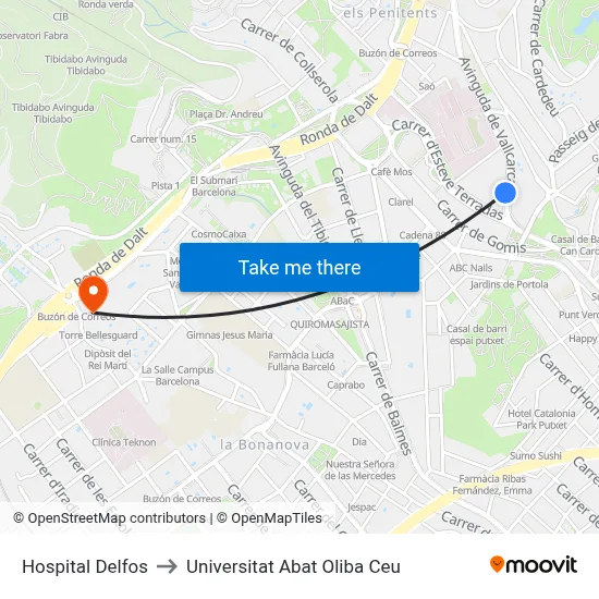 Hospital Delfos to Universitat Abat Oliba Ceu map