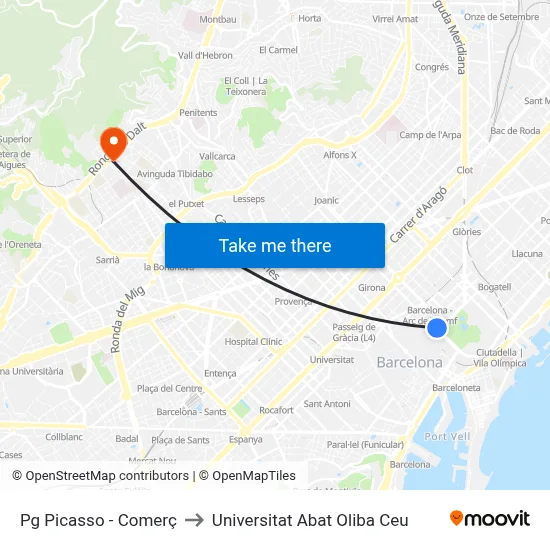 Pg Picasso - Comerç to Universitat Abat Oliba Ceu map