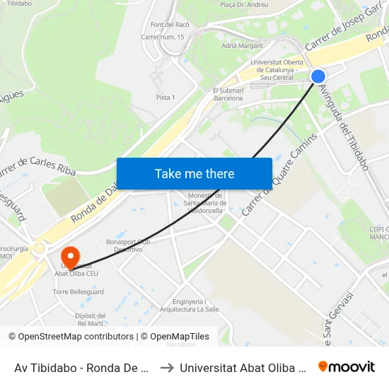 Av Tibidabo - Ronda De Dalt to Universitat Abat Oliba Ceu map