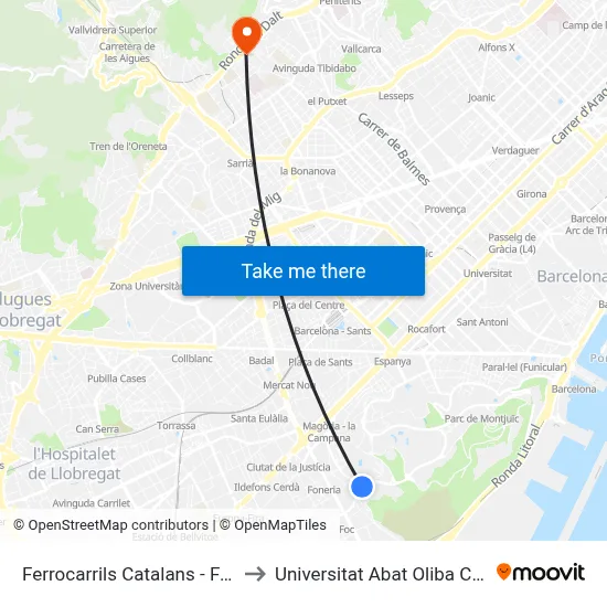 Ferrocarrils Catalans - Foc to Universitat Abat Oliba Ceu map