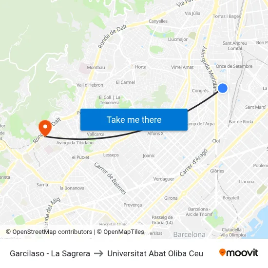Garcilaso - La Sagrera to Universitat Abat Oliba Ceu map