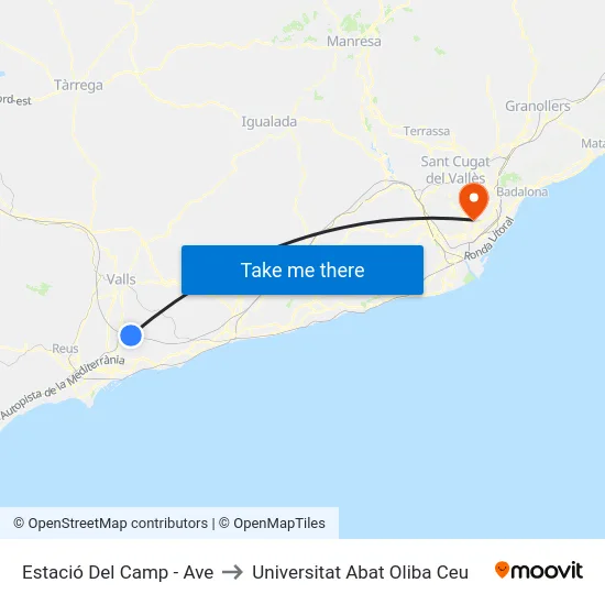 Estació Del Camp - Ave to Universitat Abat Oliba Ceu map