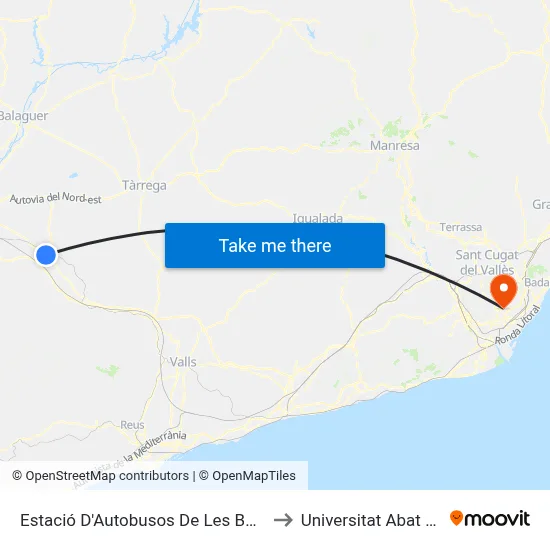 Estació D'Autobusos De Les Borges Blanques to Universitat Abat Oliba Ceu map