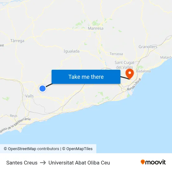 Santes Creus to Universitat Abat Oliba Ceu map