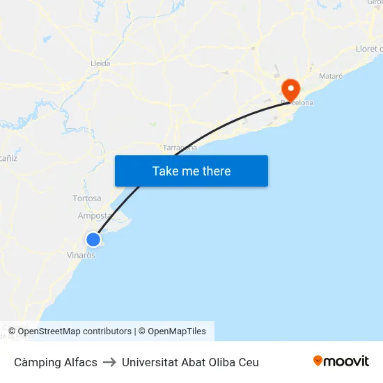 Càmping Alfacs to Universitat Abat Oliba Ceu map