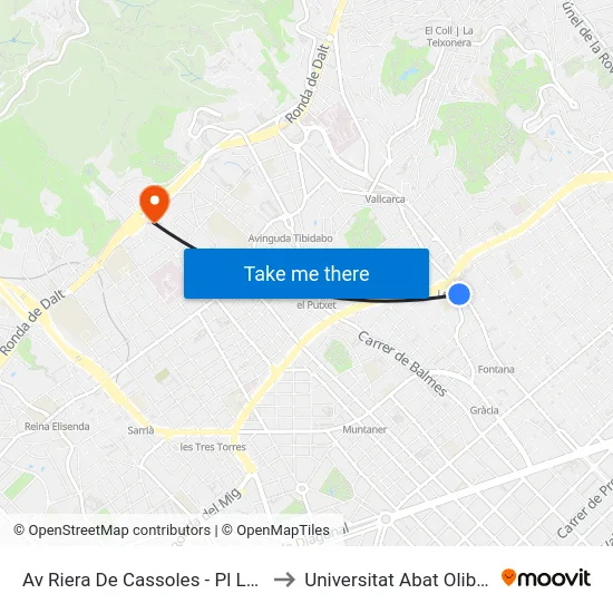 Av Riera De Cassoles - Pl Lesseps to Universitat Abat Oliba Ceu map