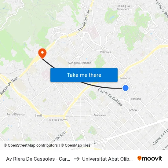 Av Riera De Cassoles - Carolines to Universitat Abat Oliba Ceu map