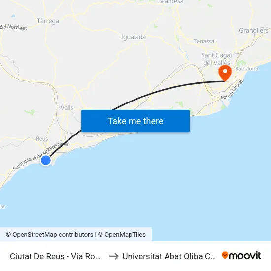 Ciutat De Reus - Via Roma to Universitat Abat Oliba Ceu map