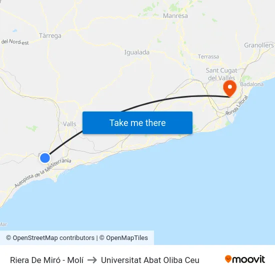 Riera De Miró - Molí to Universitat Abat Oliba Ceu map