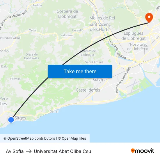 Av Sofia to Universitat Abat Oliba Ceu map