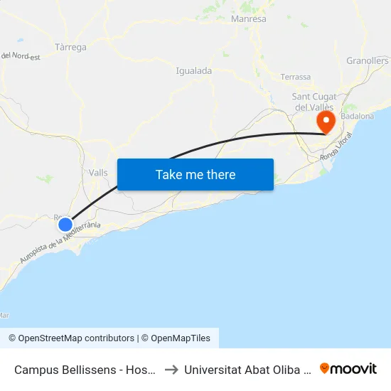 Campus Bellissens - Hospital to Universitat Abat Oliba Ceu map