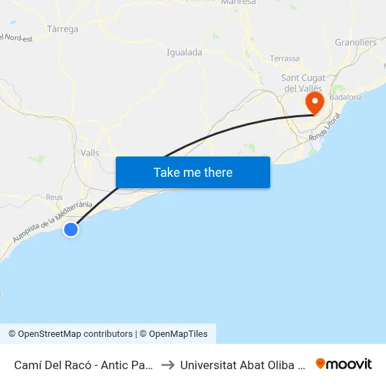Camí Del Racó - Antic Pachà to Universitat Abat Oliba Ceu map