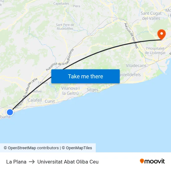 La Plana to Universitat Abat Oliba Ceu map