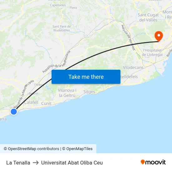 La Tenalla to Universitat Abat Oliba Ceu map