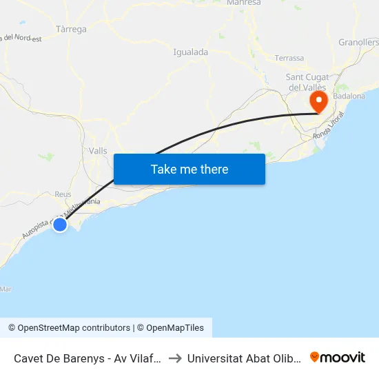 Cavet De Barenys - Av Vilafortuny to Universitat Abat Oliba Ceu map