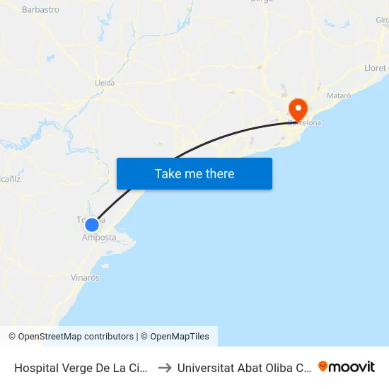 Hospital Verge De La Cinta to Universitat Abat Oliba Ceu map