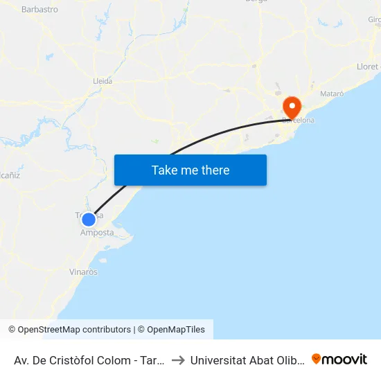Av. De Cristòfol Colom - Tarragona to Universitat Abat Oliba Ceu map