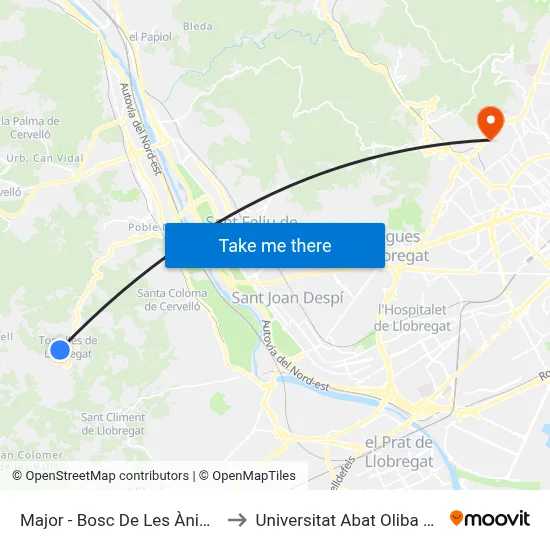 Major - Bosc De Les Ànimes to Universitat Abat Oliba Ceu map